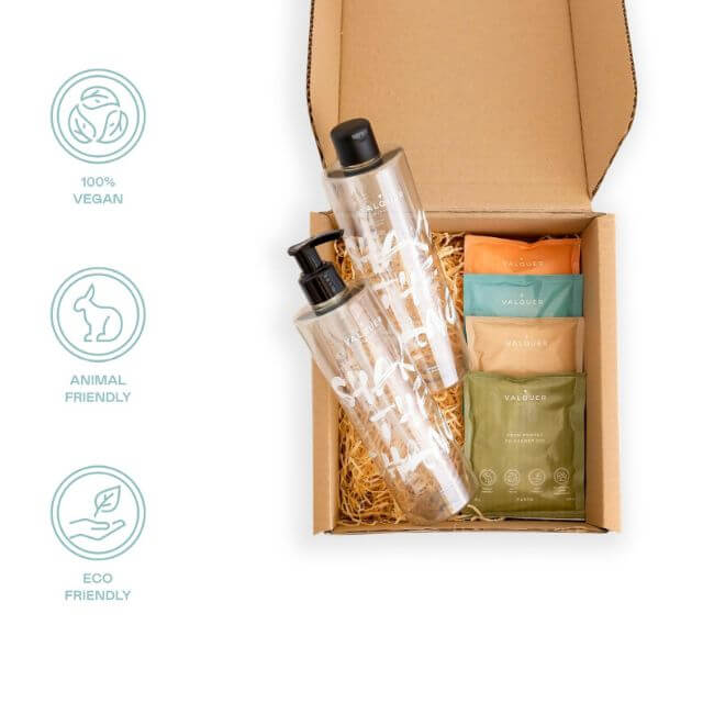 Valquer Shake - Pack 4 geles de baño sostenibles - 2 botellas + 4 sobre de 25 g - Montber Professional Brand