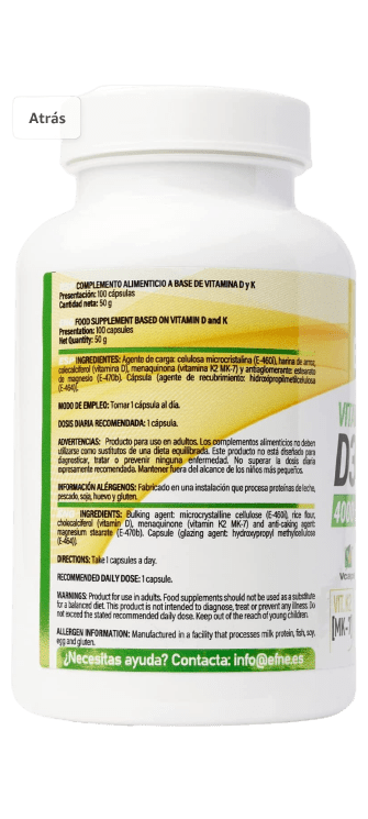 VITAMINA D3 + K2 4000ui con MK - 7 Natural ( Extracto de Natto ) (Sistema inmune Top, Apatía, Cansancio)