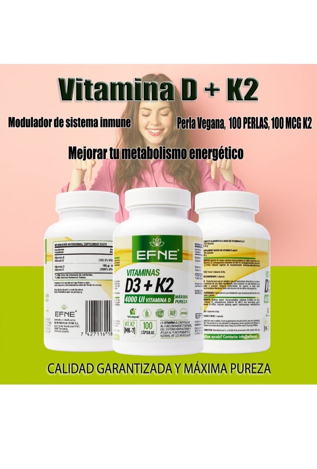 VITAMINA D3 + K2 4000ui con MK - 7 Natural ( Extracto de Natto ) (Sistema inmune Top, Apatía, Cansancio)