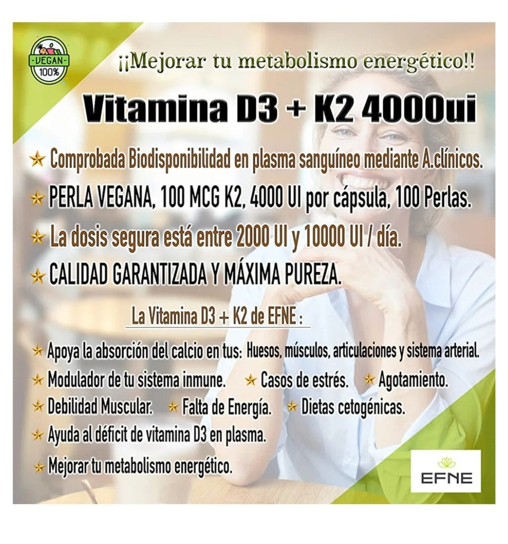 VITAMINA D3 + K2 4000ui con MK - 7 Natural ( Extracto de Natto ) (Sistema inmune Top, Apatía, Cansancio)