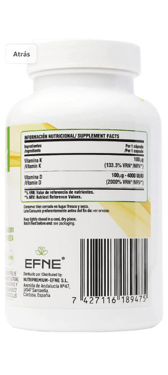 VITAMINA D3 + K2 4000ui con MK - 7 Natural ( Extracto de Natto ) (Sistema inmune Top, Apatía, Cansancio)