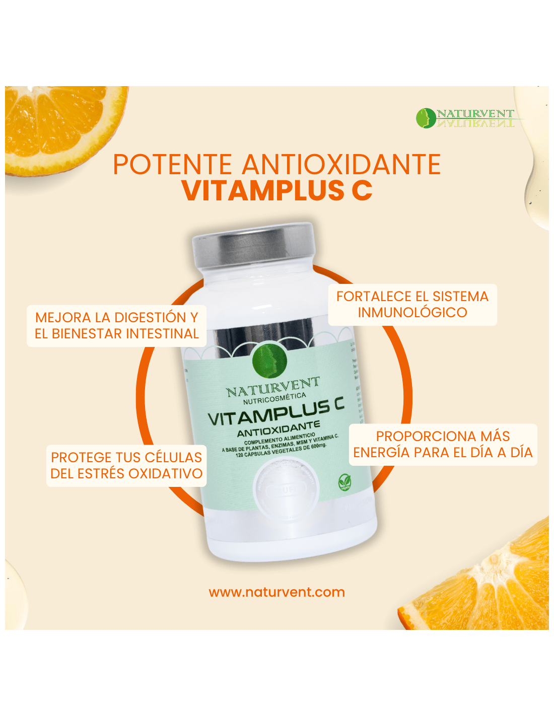 VITAMPLUS C - Vitamina C con complejo vegetal digestivo y antioxidante - 120 cápsulas - Montber Professional Brand