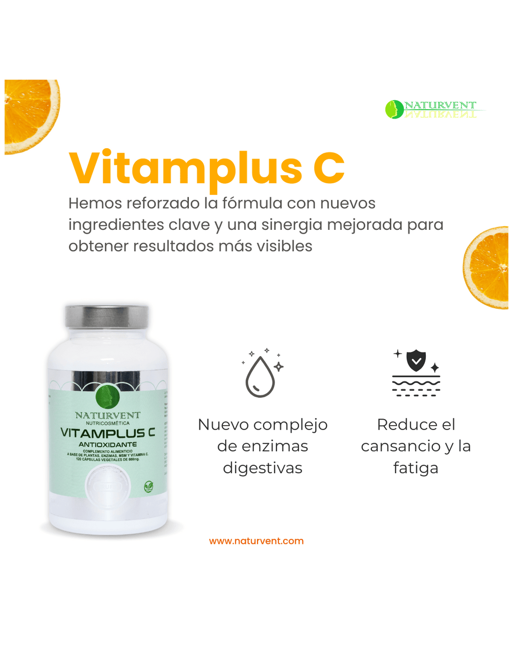 VITAMPLUS C - Vitamina C con complejo vegetal digestivo y antioxidante - 120 cápsulas - Montber Professional Brand