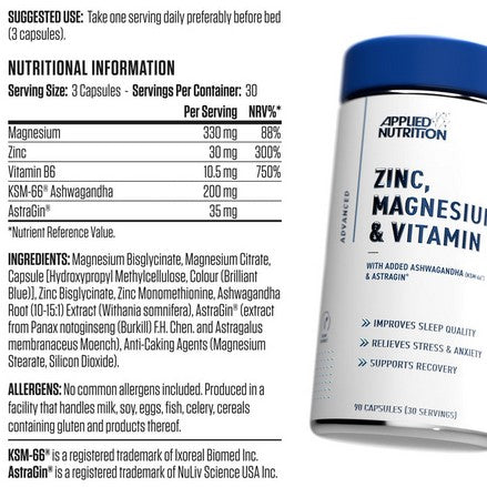 Zinc, Magnesio y Vitamina B6 con Ashwagandha y AstraGin - Montber Professional Brand